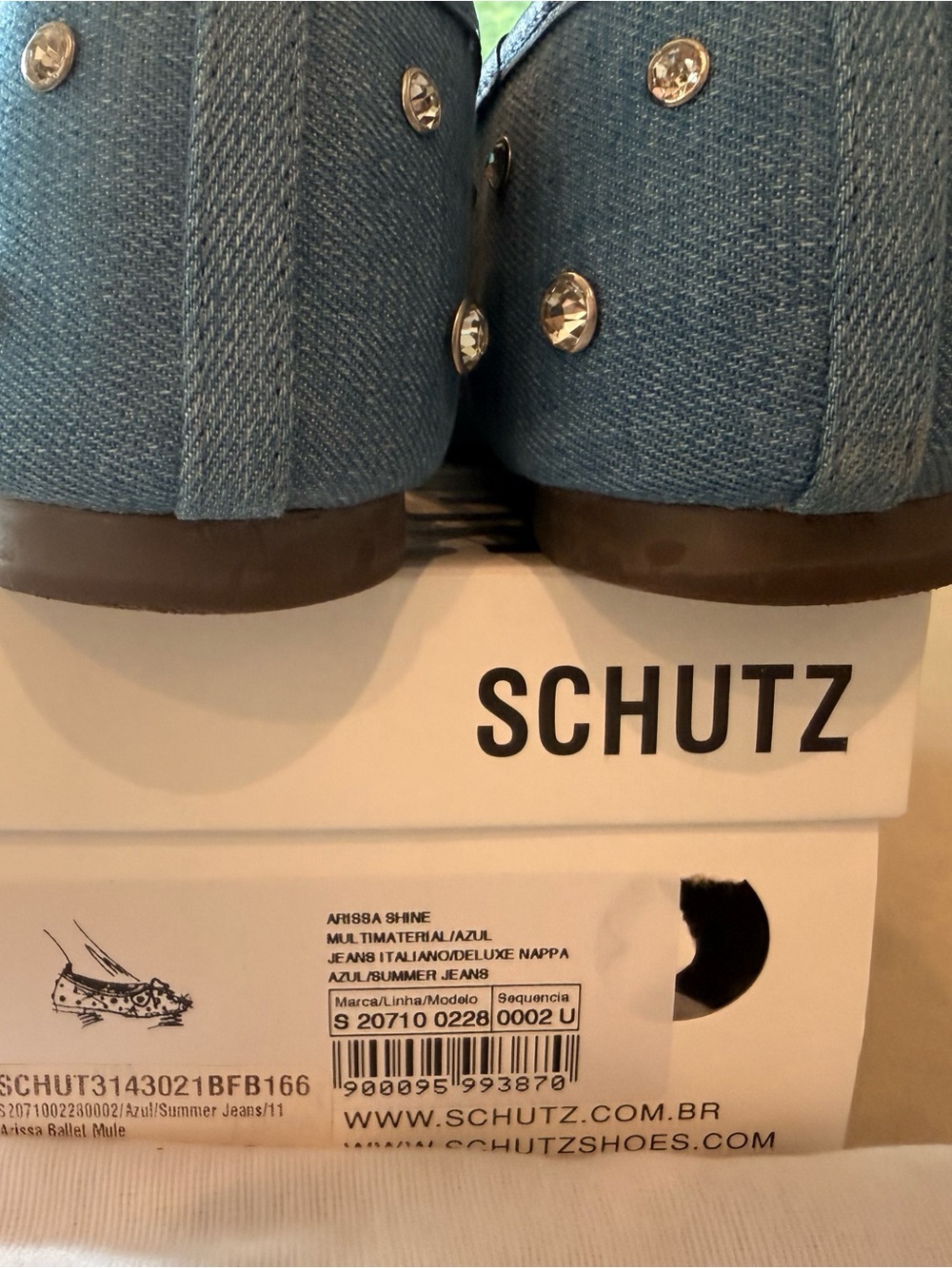 Schutz Crystal-Embellished Ballet Flats in Denim - Picture 3 of 3